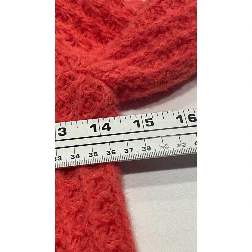 Anthropologie Ruffled Boat Neck Sweater Size XS Coral Pink Fuzzy Knit Wool Blend